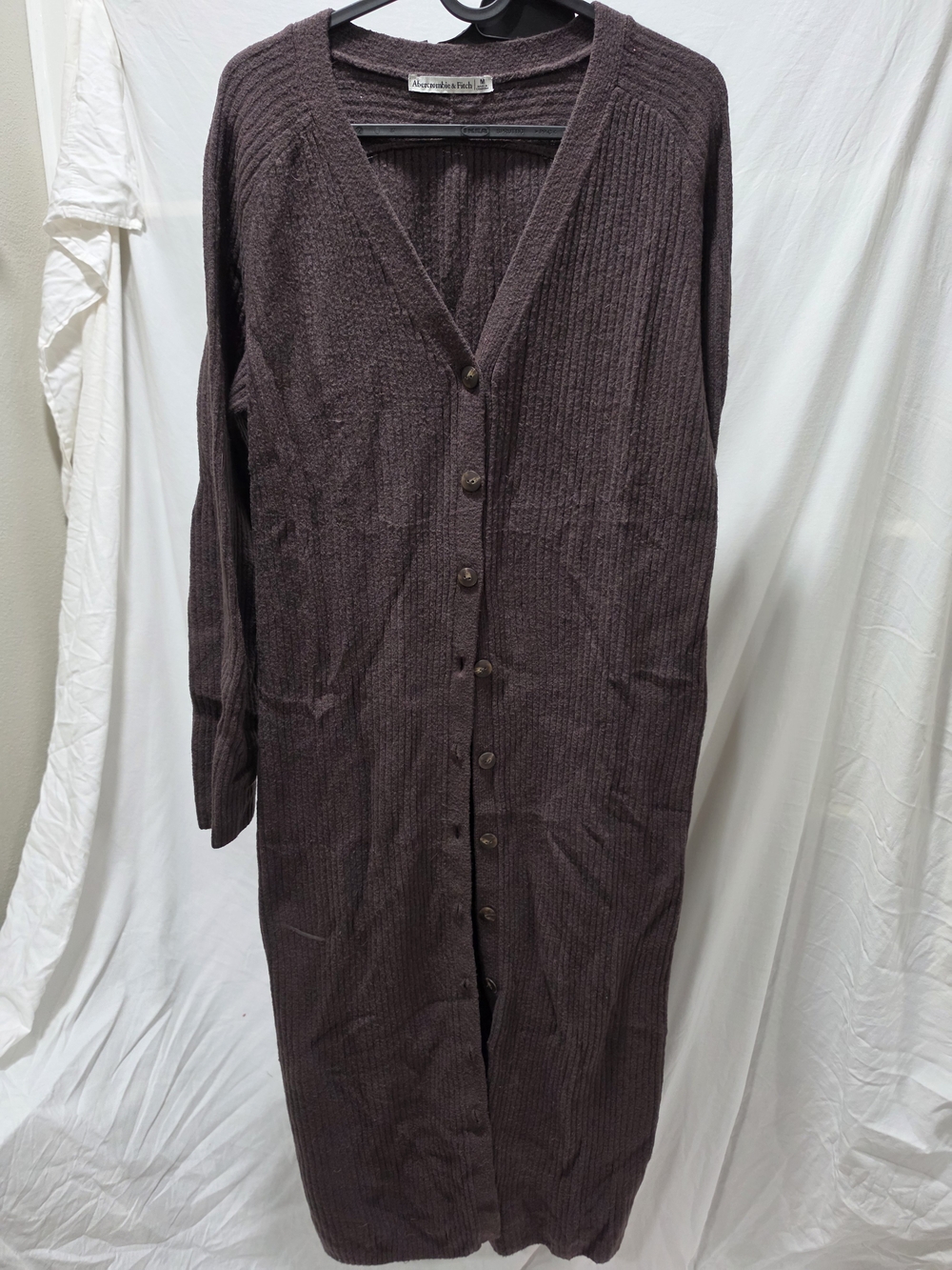 Abercrombie & Fitch Long Button-Front Cardigan in Deep Brown